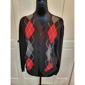 Villager Vintage Y2k Black/Red Argyle Cardigan L Preppy Academia Old Money Retro
